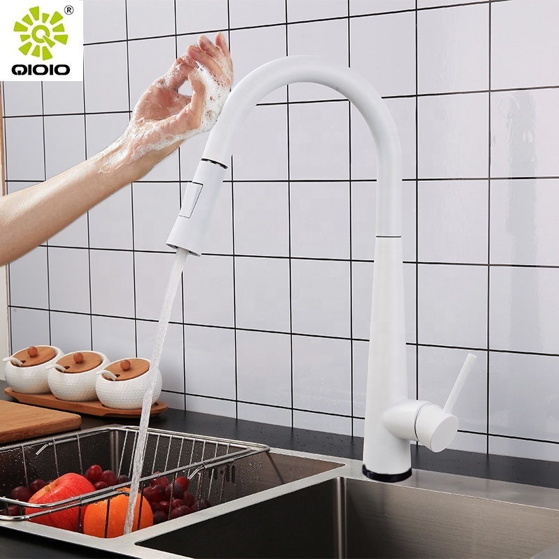 304 Stainless Steel white color Mixer Automatic Pull down touch Sensor kitchen sink Taps faucet