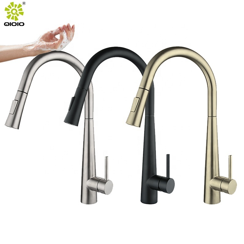 304 Stainless Steel white color Mixer Automatic Pull down touch Sensor kitchen sink Taps faucet