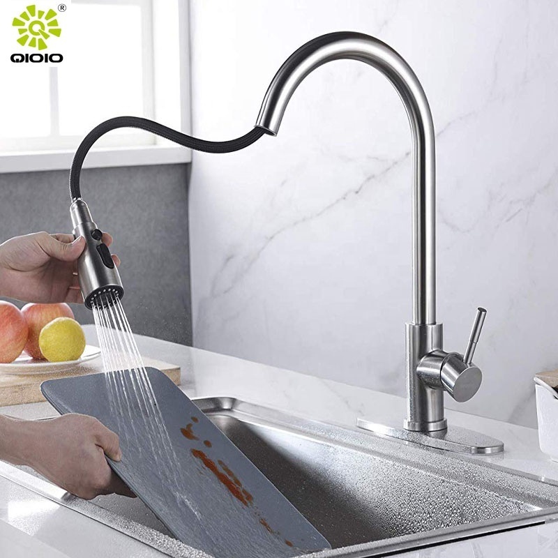 cUPC high quality 304 stainless steel brushed hot cold three functions pull out mixers kitchen faucet