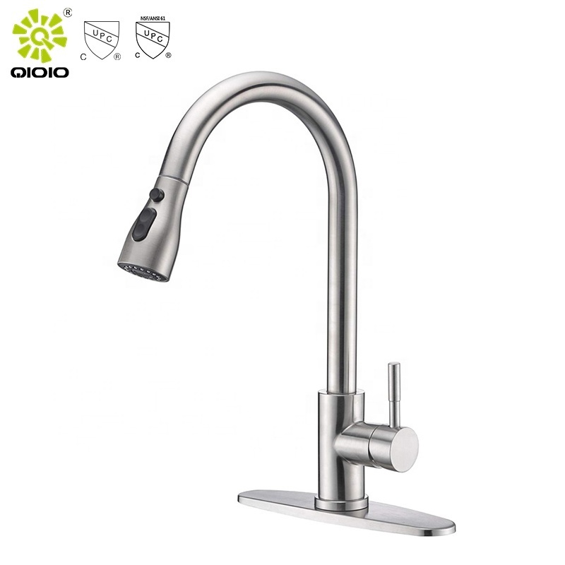 cUPC high quality 304 stainless steel brushed hot cold three functions pull out mixers kitchen faucet