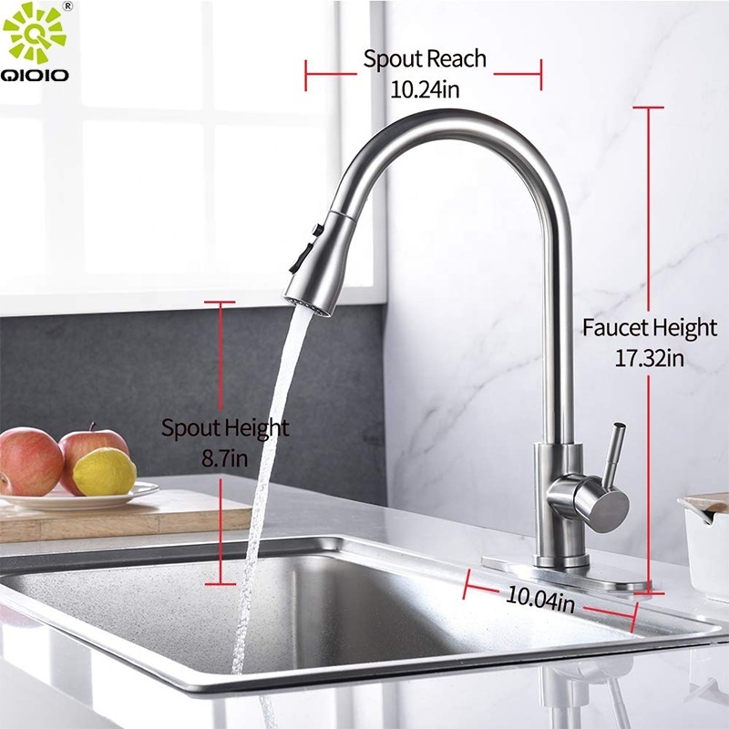 cUPC high quality 304 stainless steel brushed hot cold three functions pull out mixers kitchen faucet