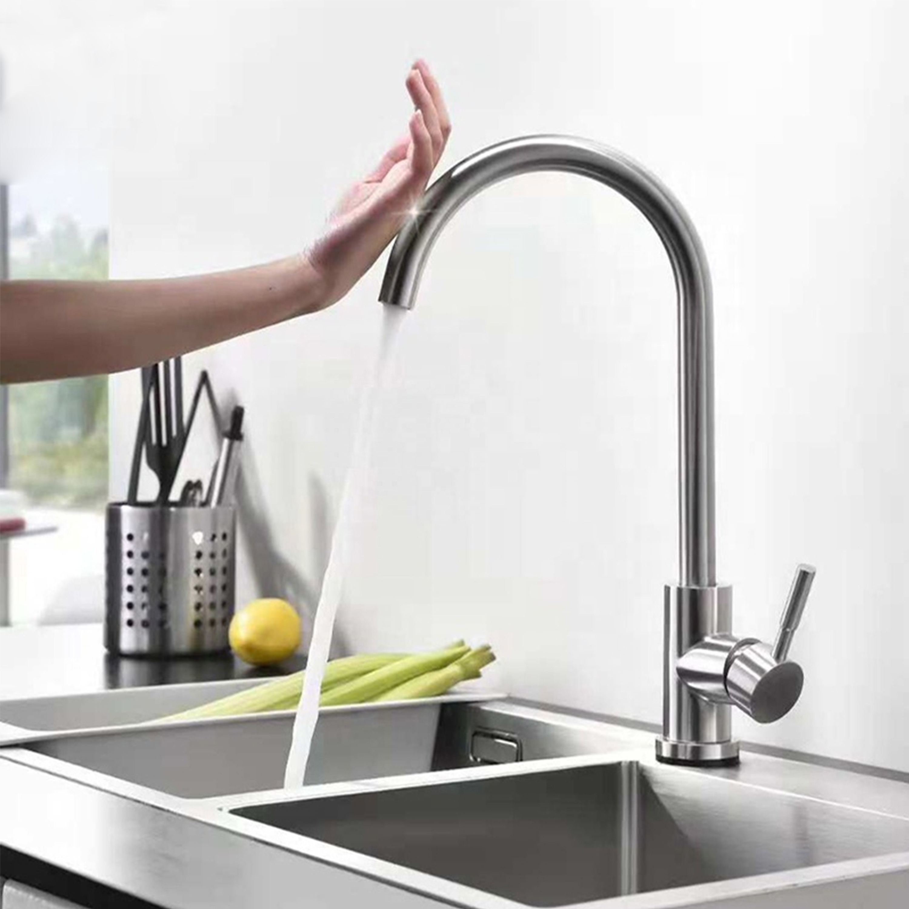 304 stainless steel single handle black brushed gold modern cold and hot water mixer  kitchen faucet