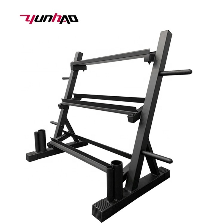 Wholesale High Quality Q235 Steel Gym Fitness Three-tier Dumbbell Storage Rack With Hex dumbbell/Barbell/ Weight plate