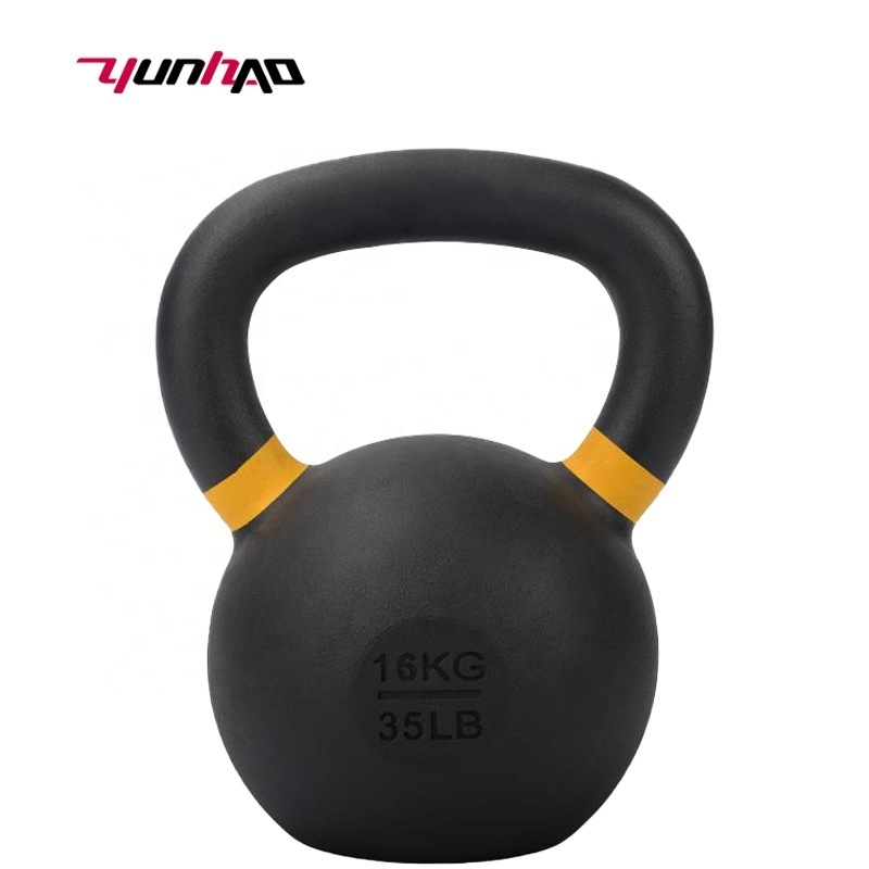 YunCheng Factory Direct Custom Logo 4-32kg Gym Equipment Powder Coated  Cast Iron Kettlebell