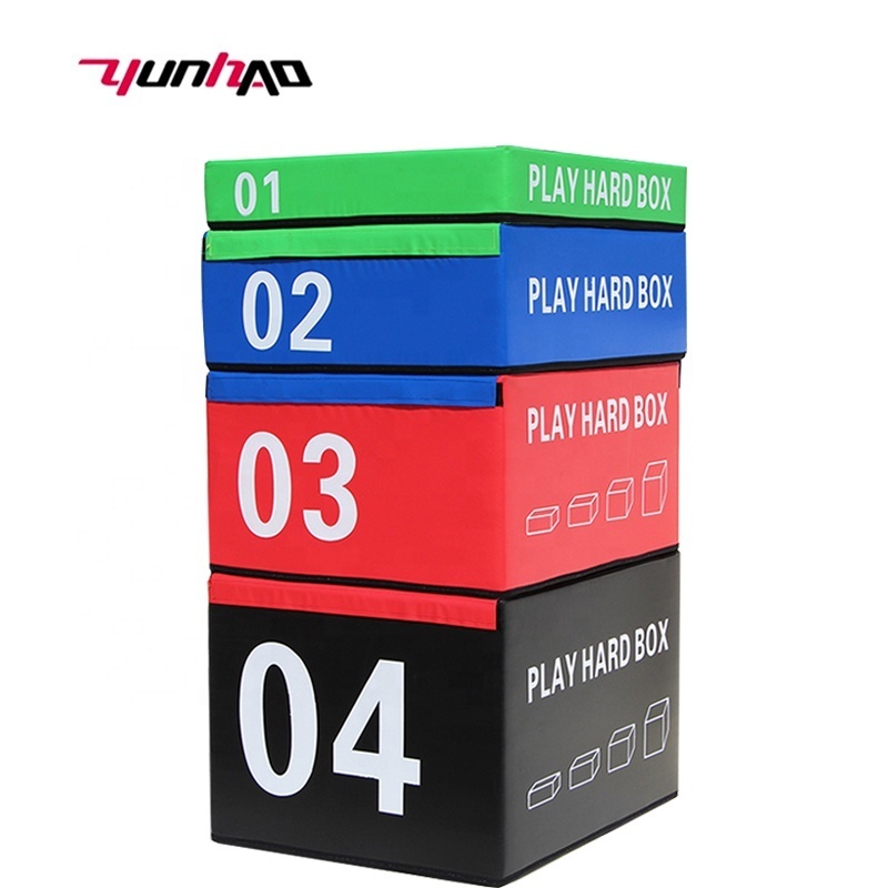 High Quality Custom Logo Fitness PVC 4 in 1 Soft Foam Exercises Plyometric Jump Box With 4 Levels Height