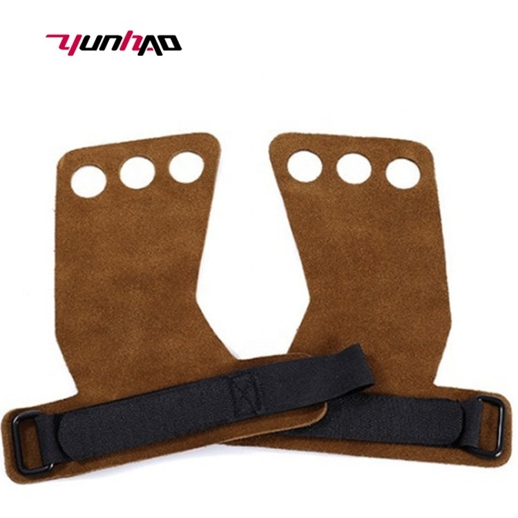 YunCheng High Quality Custom Logo 3-Hole Leather Pull Up Gym Power Lifting Hand Gymnastics Grips