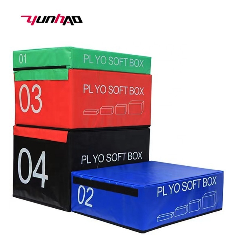 High Quality Custom Logo Fitness PVC 4 in 1 Soft Foam Exercises Plyometric Jump Box With 4 Levels Height