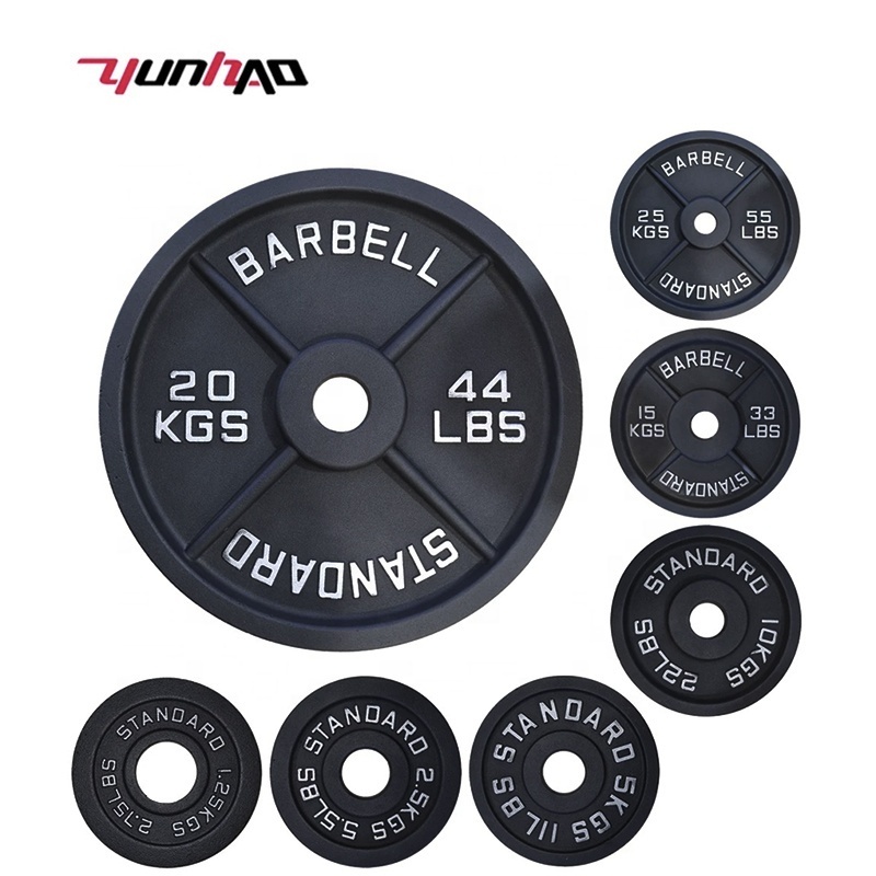 High Quality Free Weight  2.5 LB to 45 LB  Black Painting Barbell Iron Cast Weight Plate Set