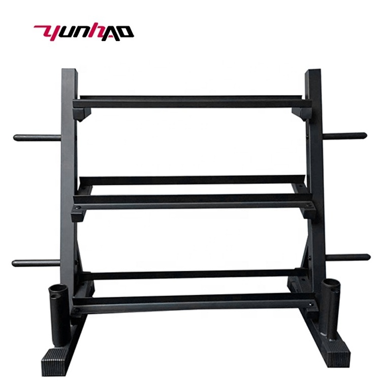 Wholesale High Quality Q235 Steel Gym Fitness Three-tier Dumbbell Storage Rack With Hex dumbbell/Barbell/ Weight plate