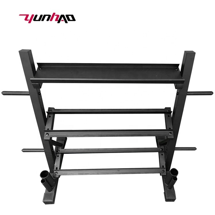 Wholesale High Quality Q235 Steel Gym Fitness Three-tier Dumbbell Storage Rack With Hex dumbbell/Barbell/ Weight plate