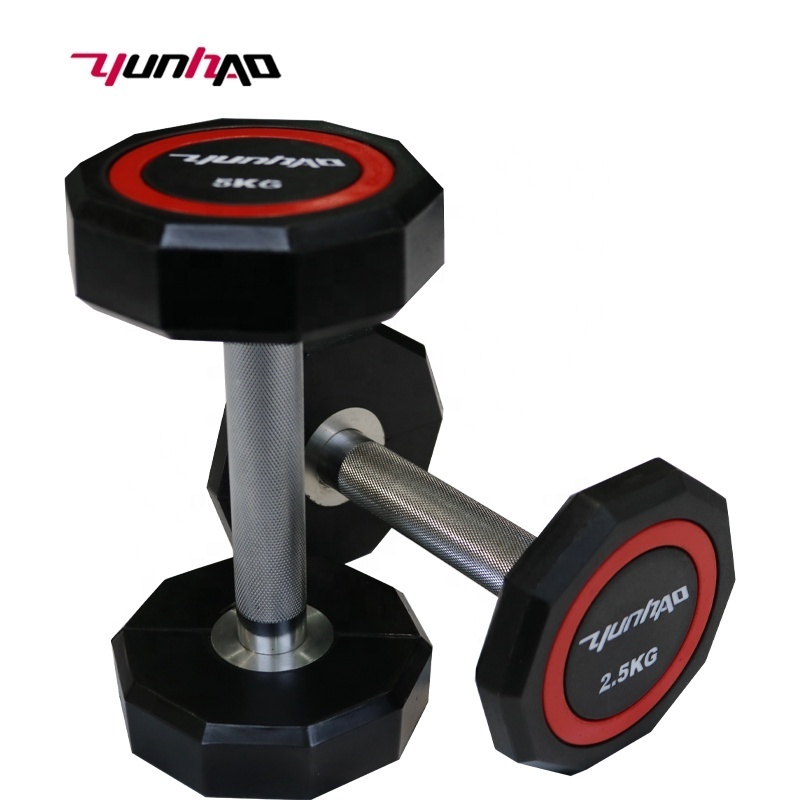 Hot Sale Custom Logo Home Gym Fitness 2.5-70 KG 5-150 LB Decagon Design CPU Coated Dumbbell