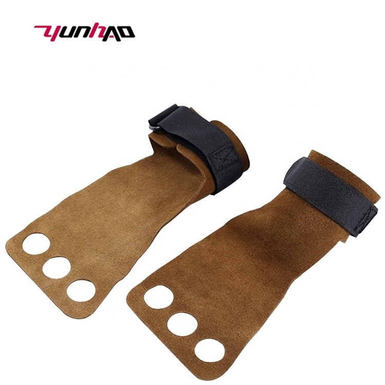 YunCheng High Quality Custom Logo 3-Hole Leather Pull Up Gym Power Lifting Hand Gymnastics Grips