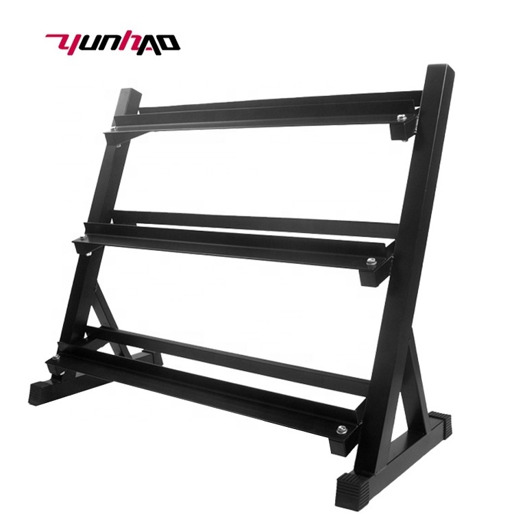 Wholesale High Quality Q235 Steel Gym Fitness Three-tier Dumbbell Storage Rack With Hex dumbbell/Barbell/ Weight plate