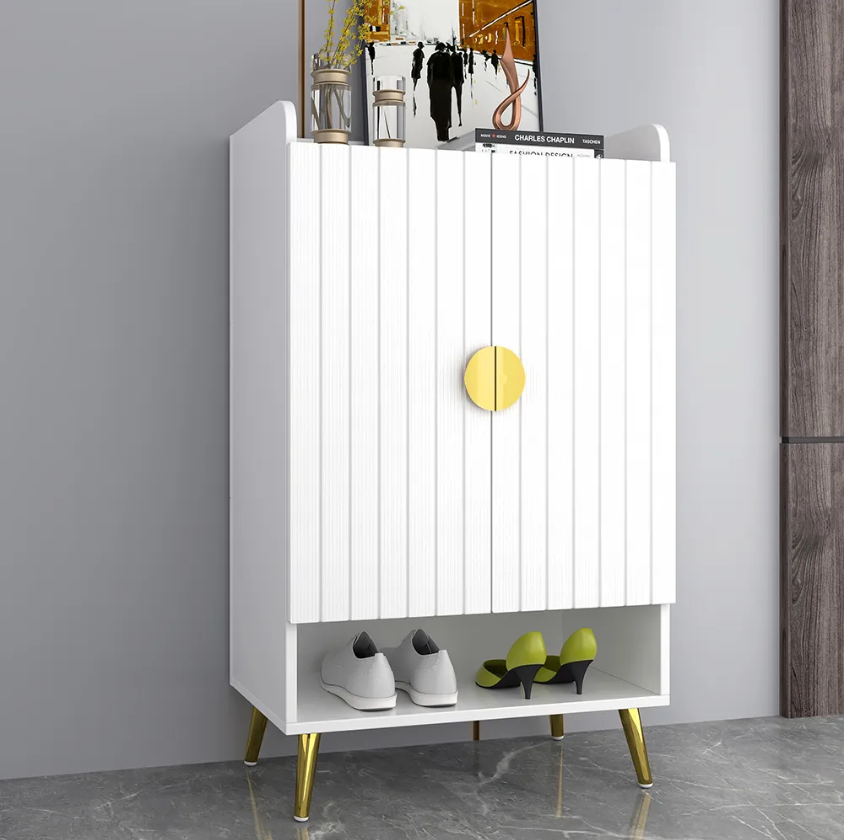 Modern white Color 3 Tier Shoe Cabinet Wooden Shoe Rack with one door