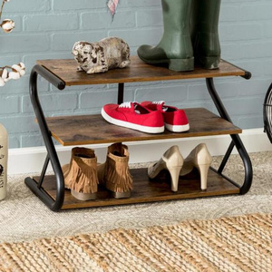 2023 Hot Sell Modern Industrial Metal Wood 3-Tier Shoe Rack for Living Room