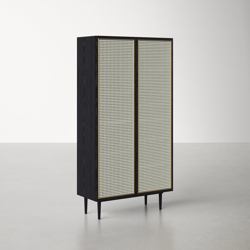 Black Bedroom Furniture Rattan Cane Wardrobe Closet