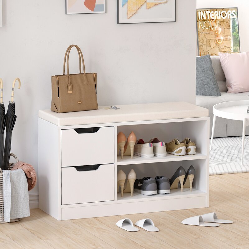 Entryway Furniture Modern Wooden Shoe Rack Cabinet White Small Shoe Storage Bench With Soft Seat Cushion