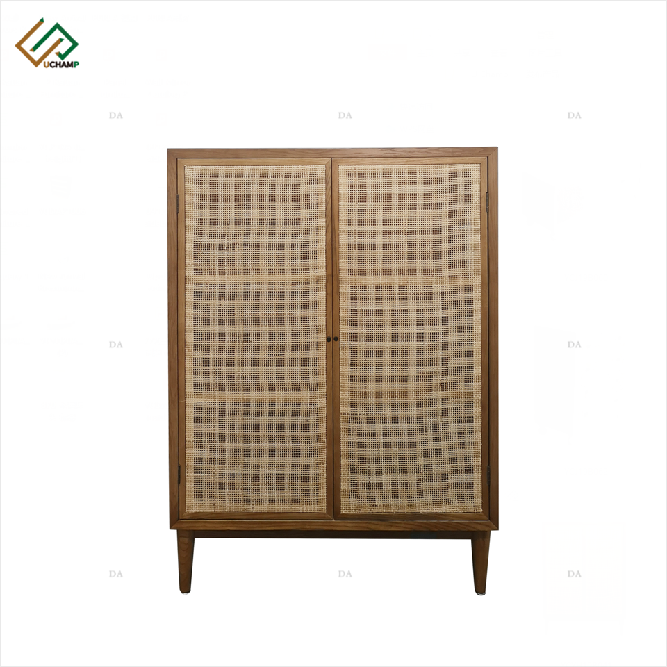 Wholesale Home furniture new design 2024 wholesale rustic entryway wood console table with rattan doors