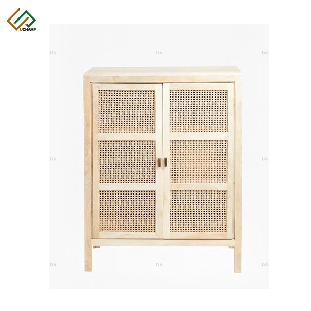 Wholesale Home furniture new design 2024 wholesale rustic entryway wood console table with rattan doors