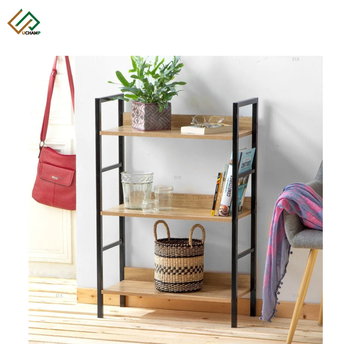 4-Tier Wood Bookshelf Floor Standing Bookcase Rotation Book Storage Cabinet Home Decoration For bedroom livingroom