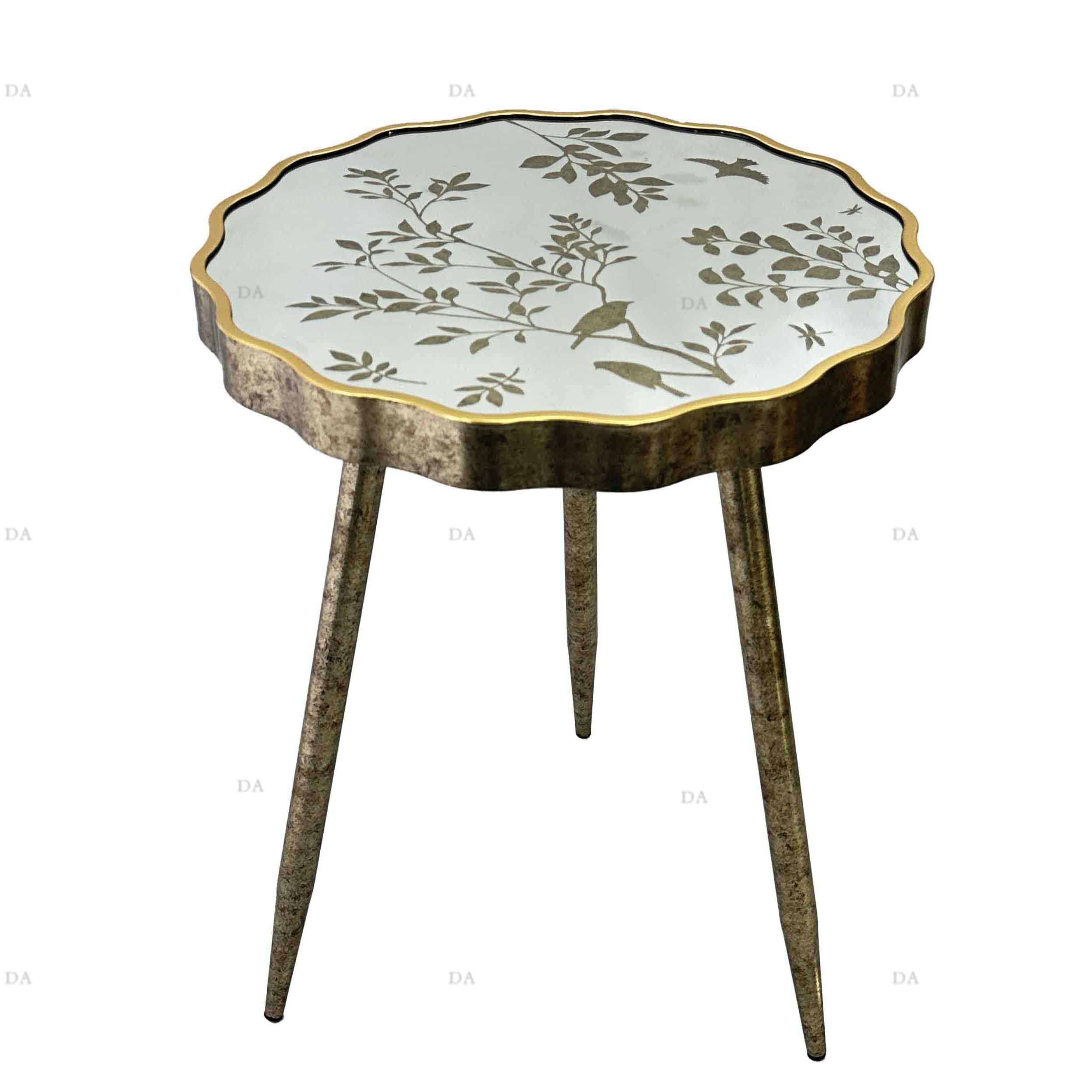 Vintage Sofa Round Table Mirror Top UV Printing Small Side Table