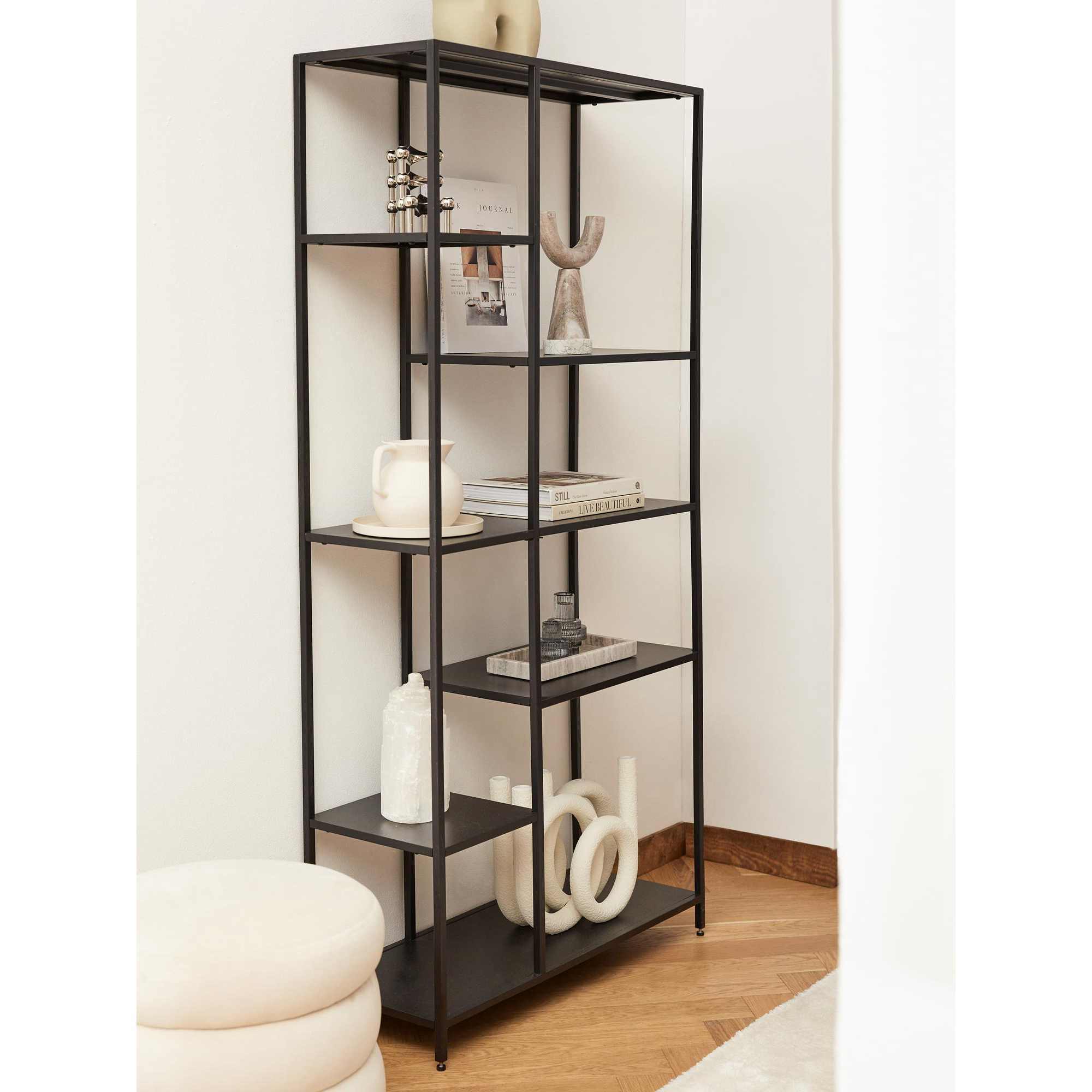 Living Room Industrial Modern Black Metal Tall Book Shelves