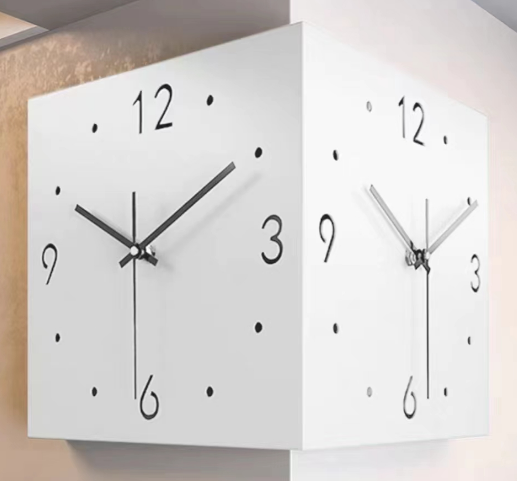 Modern Induction Luminous Corner Wall Clock Square Living room Decoration Simple Double Sided Clock