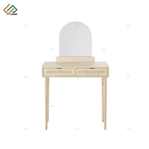 Bedroom Furniture Rattan Light up Dressing Table Makeup Vanity Desk for Makeup 2 Drawers