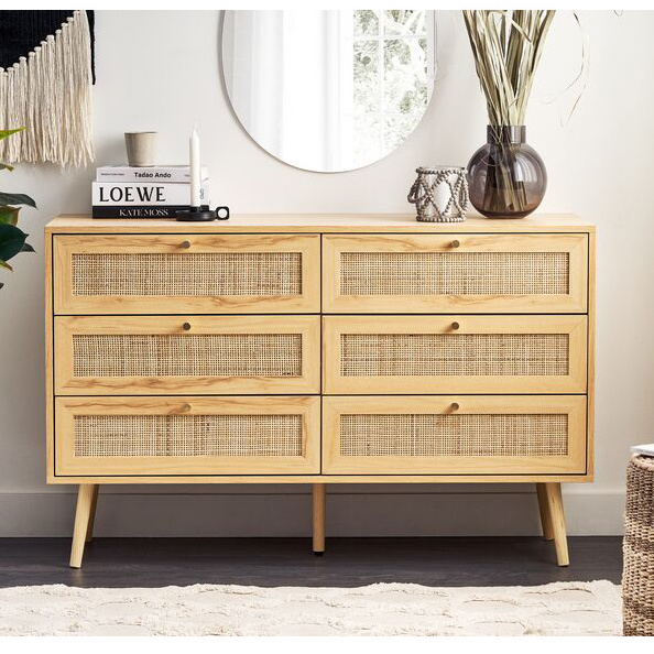 Rattan 6 Drawer Chest Wholesale Living Room Side Board Cabinet with 6 Drawers