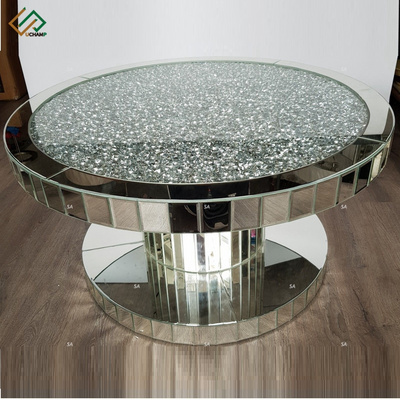 Luxury Crushed Diamonds Round Mirrored Coffee Table Furniture