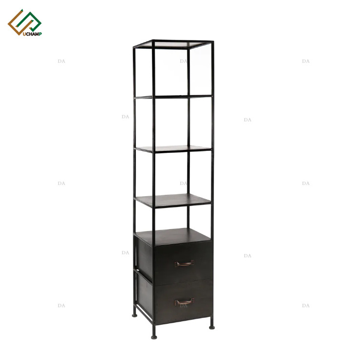 Modern Living Room Metal Shelves 3 Tier Tall Bookcases Black Display Unit