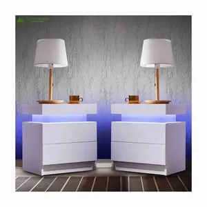 Wholesale Custom Nightstand Small Dresser White With Two Drawers Solid Wood Smart Cabinets for Bedroom