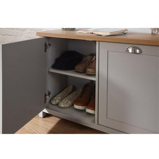 Contemporary Living Room Gray Entrance Wooden Shoe Cabinet with Door and Shelves