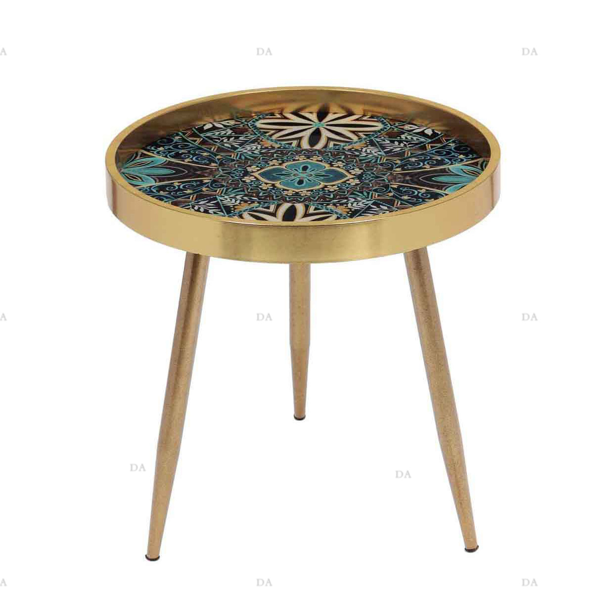 Vintage Sofa Round Table Mirror Top UV Printing Small Side Table