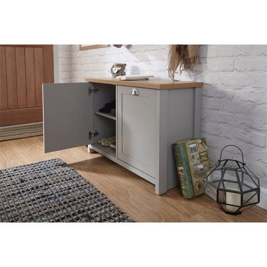 Contemporary Living Room Gray Entrance Wooden Shoe Cabinet with Door and Shelves