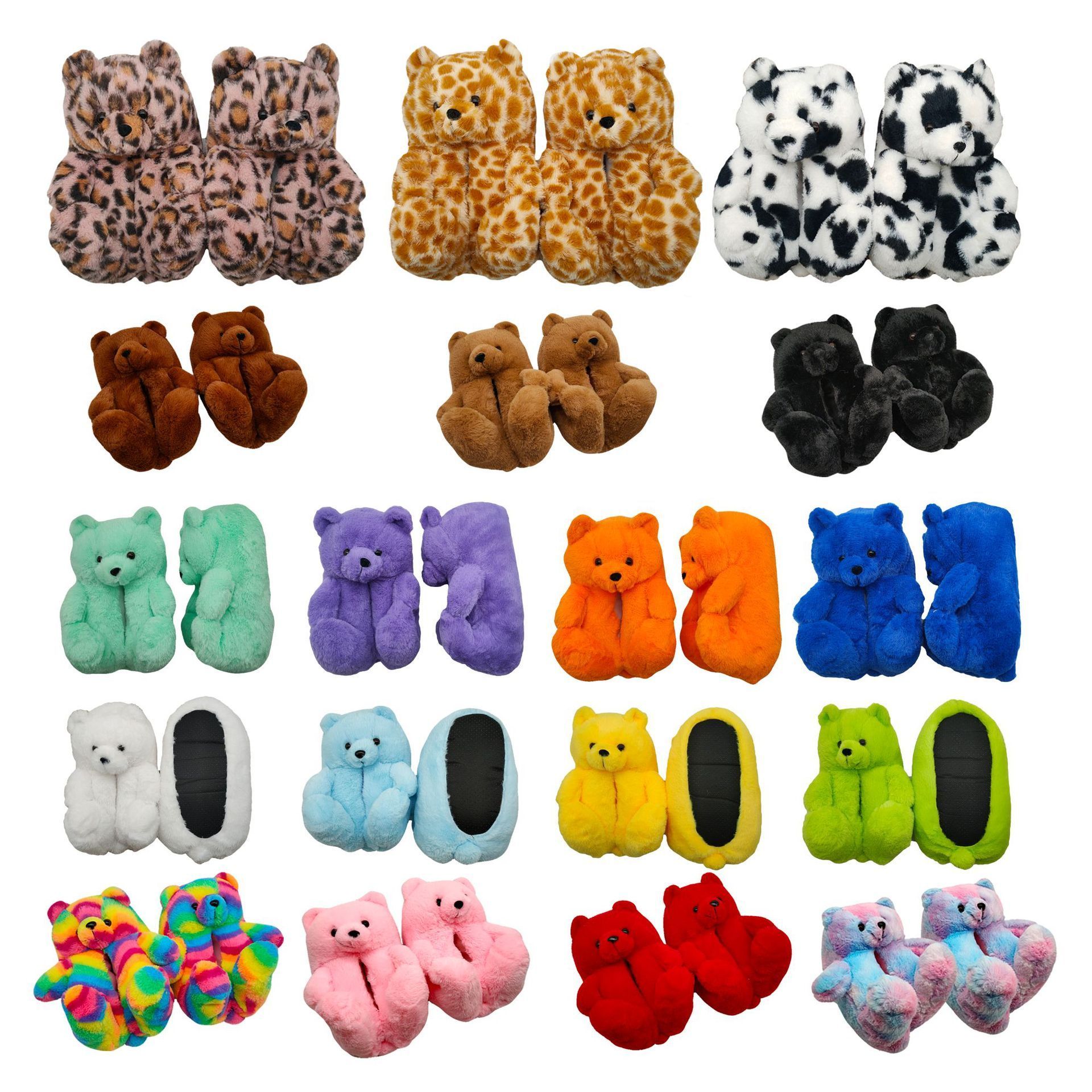 teddy bear slippers thickened plush slippers in winter keep warm cute comfortable slippers