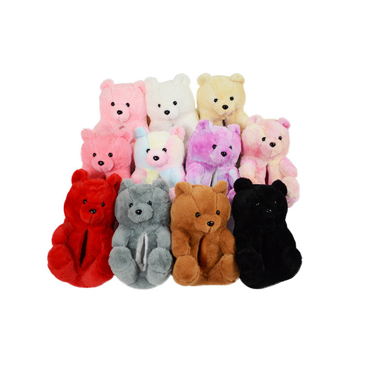 teddy bear slippers thickened plush slippers in winter keep warm cute comfortable slippers