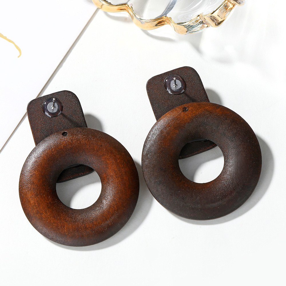 Wholesale Large Hollow Round Wooden Earrings African Drop Wooden Earrings For Women