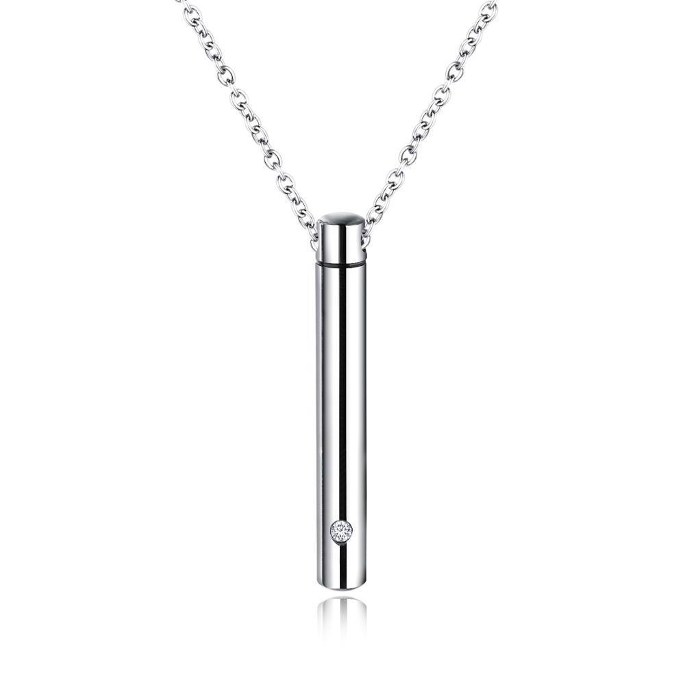 Cremation Jewelry Titanium Steel Zircon Inlay Cylinder Perfume Necklace Pet Memorial Ashes Keepsake Urn Necklace