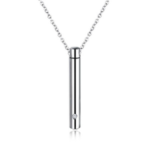 Cremation Jewelry Titanium Steel Zircon Inlay Cylinder Perfume Necklace Pet Memorial Ashes Keepsake Urn Necklace