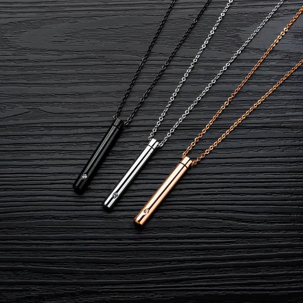 Cremation Jewelry Titanium Steel Zircon Inlay Cylinder Perfume Necklace Pet Memorial Ashes Keepsake Urn Necklace