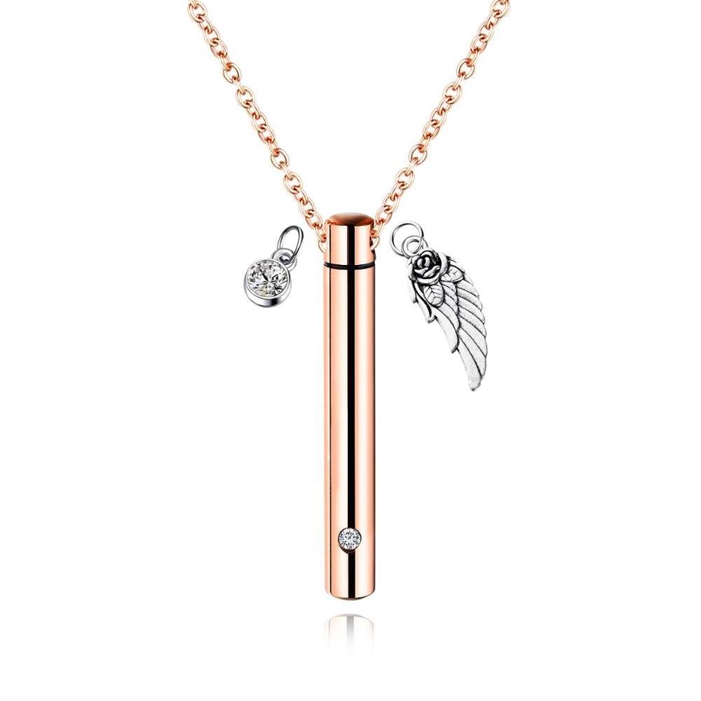 Cremation Jewelry Titanium Steel Zircon Inlay Cylinder Perfume Necklace Pet Memorial Ashes Keepsake Urn Necklace