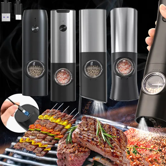 Wholesale New Gravity Salt and Pepper Grinders Automatic Battery Recharge Salt Mills Electric Gravity Pepper Grinder Set