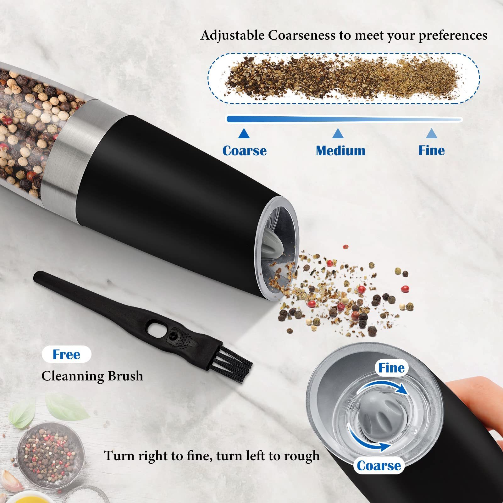 Hot Selling Gravity Battery Automatic Salt Pepper Spice Mill Pepper Mill Electric Salt & Pepper Grinder Set With Blue Light