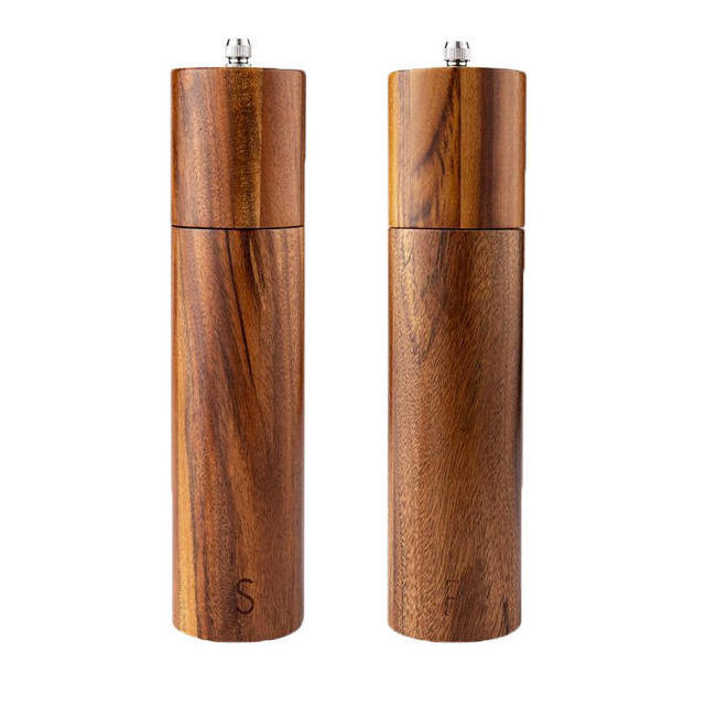 Eco-Friendly Columnar Salt And Pepper Grinder Set Manual Acacia Wood Pepper Mill For Kitchen