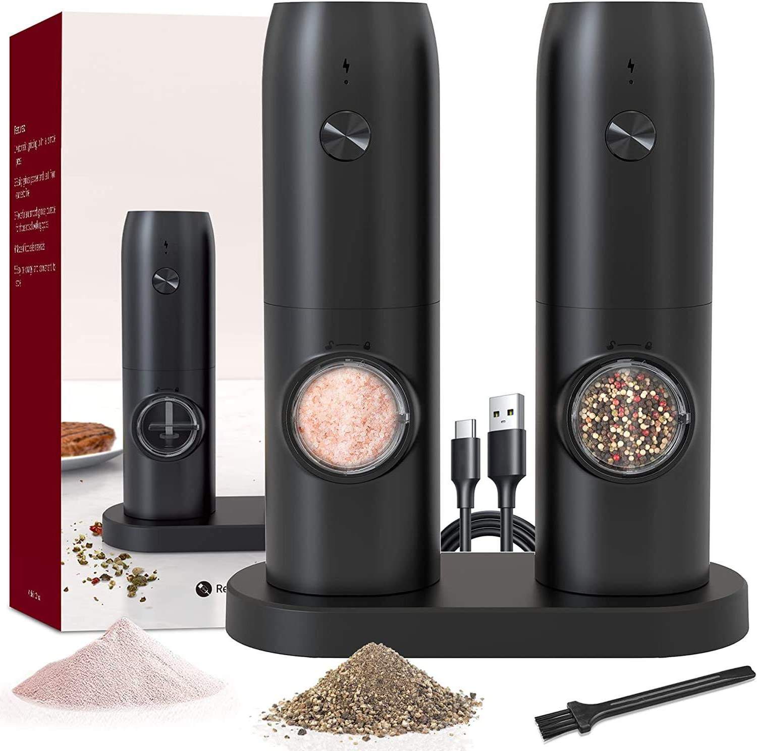 Wholesale New Gravity Salt and Pepper Grinders Automatic Battery Recharge Salt Mills Electric Gravity Pepper Grinder Set