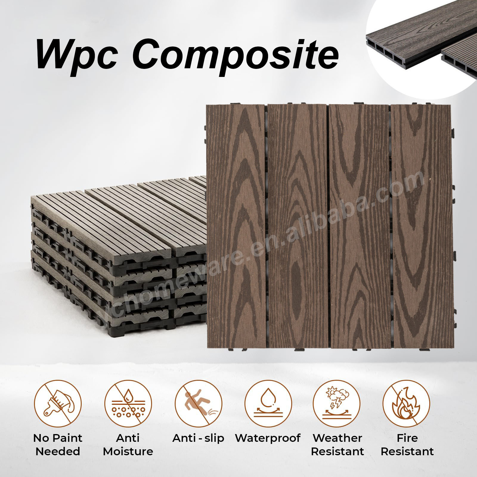 Modern Outdoor Decorative Terrace Interlocking Deck Tiles Wood Plastic Composite Decking Terrace Floor Wpc Composite Decking