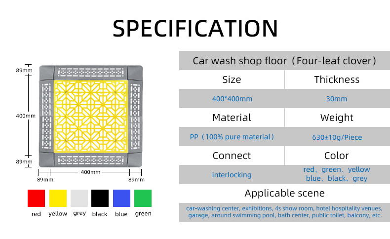 400*400*30MM Four Leaf Clover workshop floor tiles interlocking plastic garage floor with car wash floor