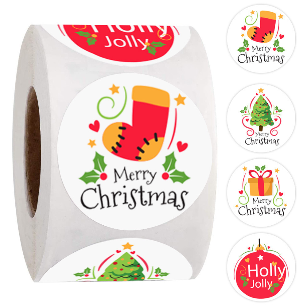 Ychon  Cartoon Sticker for Gift Decoration Merry Christmas Self- adhesive Sticker  500  pcs / roll Label Stickers Christmas Gift