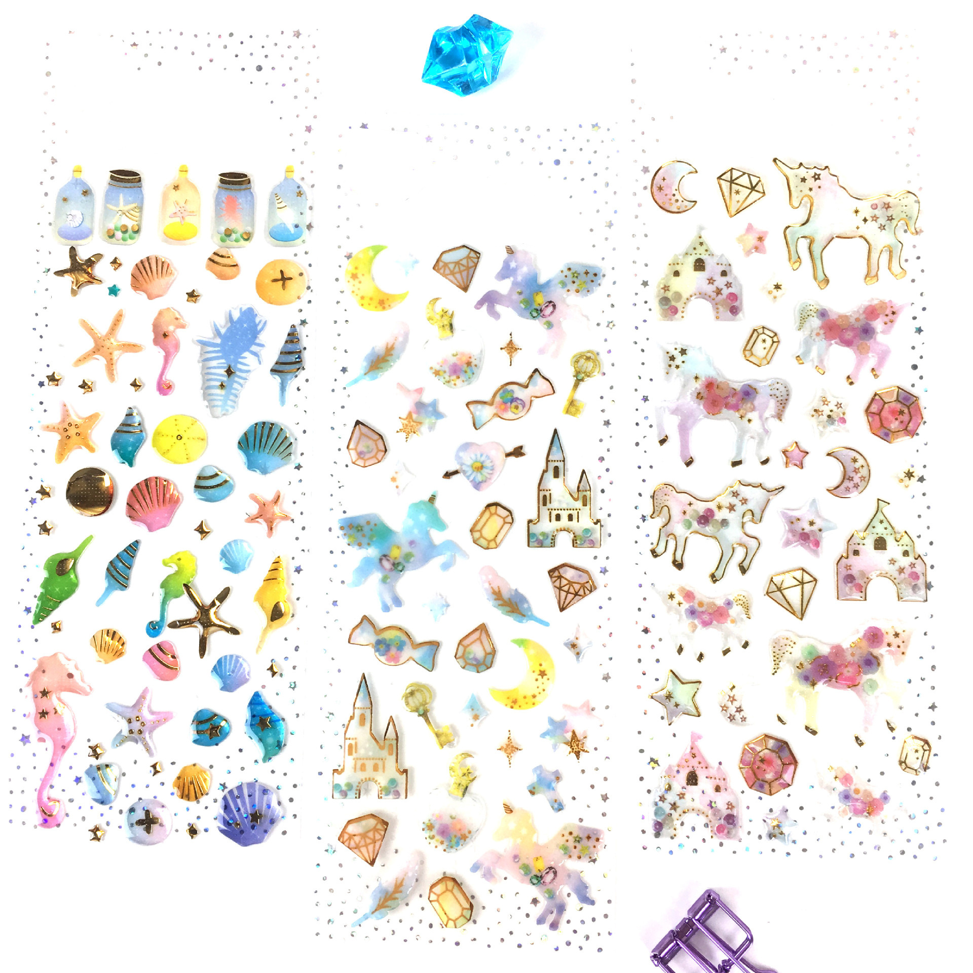 Ychon Shiny crystal drop glue gilding sticker cartoon cute girl sticker Decals  Resin Crystal Sticker